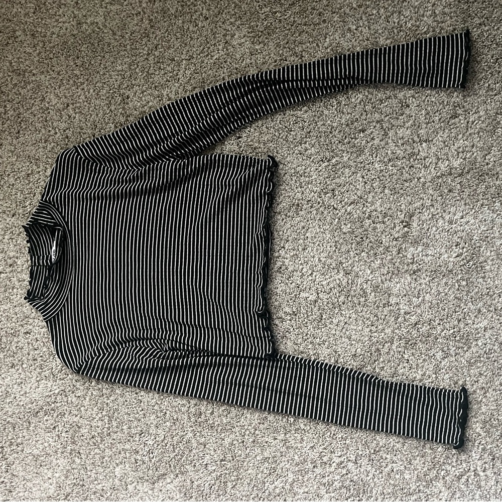 Double Zero Black and White Striped Long Sleeve Top